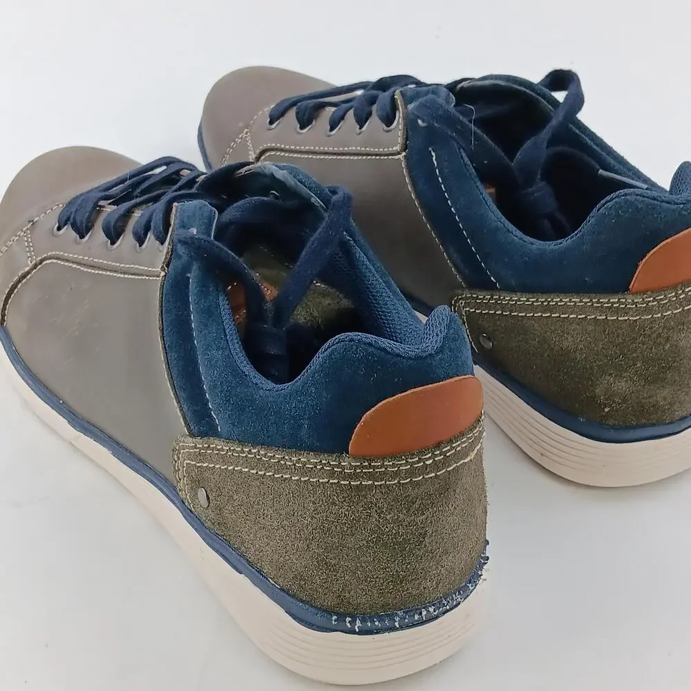 Leather Shoes Mens Size 13 Gray Navy Casual Comfort Lace Up Low Top Sneakers